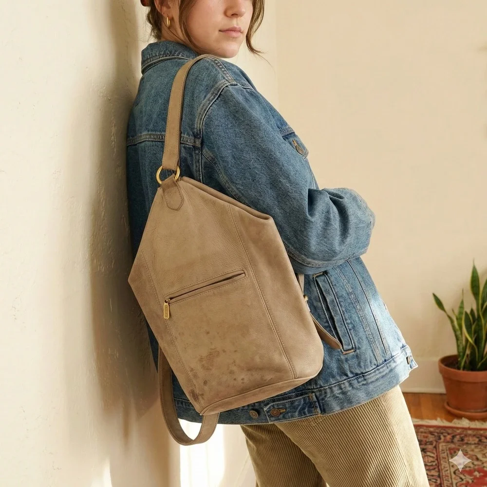 Vintage Coach Sonoma Flat Pack Sling‎ Bag Tan Nubuck Leather Purse FLAWED